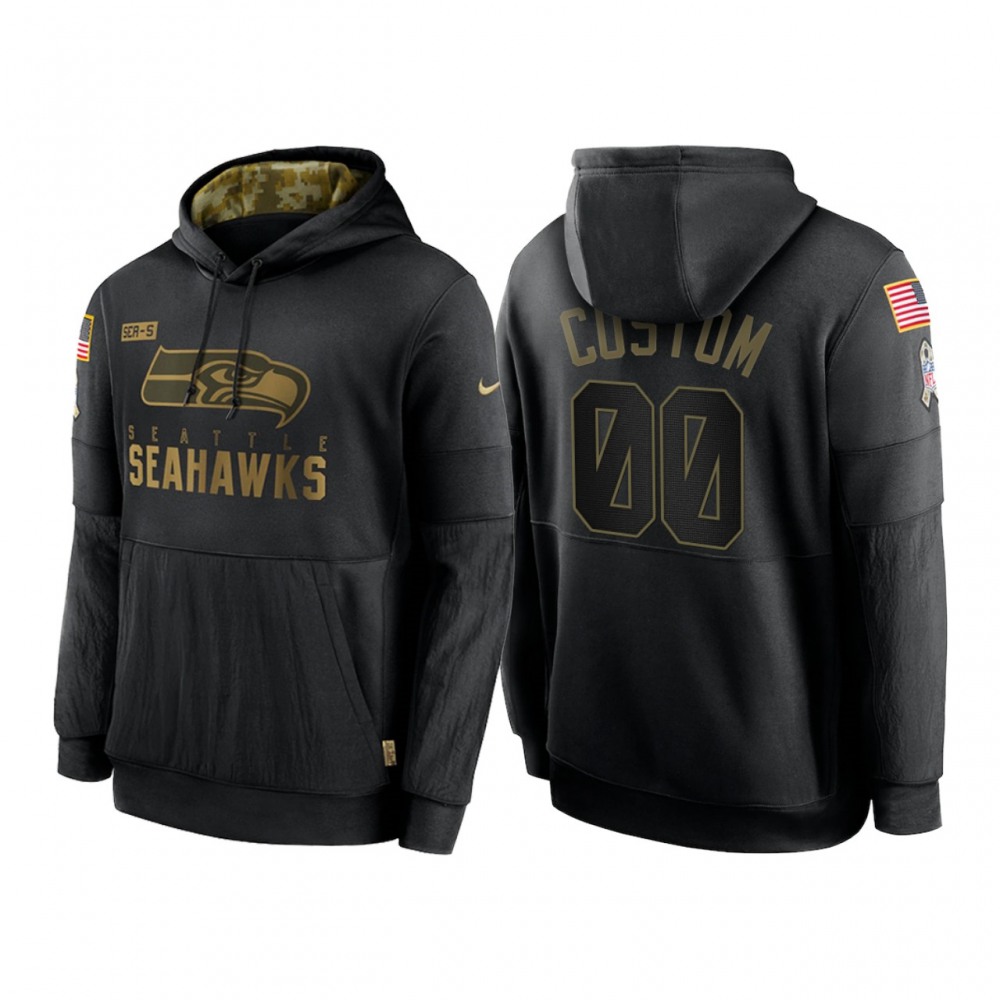 Men's Seattle Seahawks ACTIVE PLAYER Custom 2020 Black Salute to Service Sideline Performance Pullover Hoodie