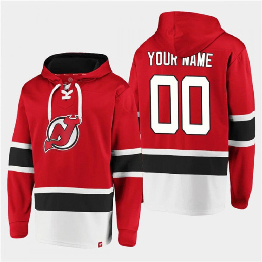 Men's New Jersey Devils Active Player Custom Red Ageless Must-Have Lace-Up Pullover Hoodie