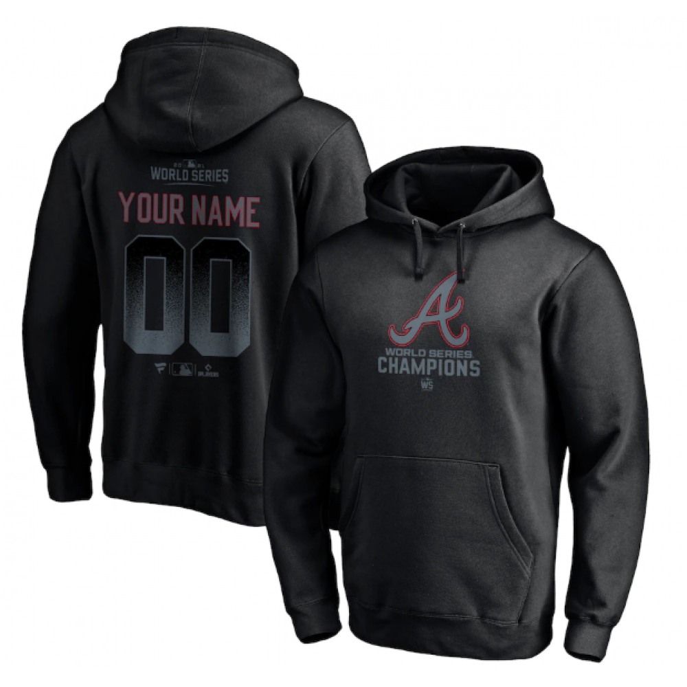 Men's Atlanta Braves Black 2021 World Series Champions Custom Name & Number Pullover Hoodie