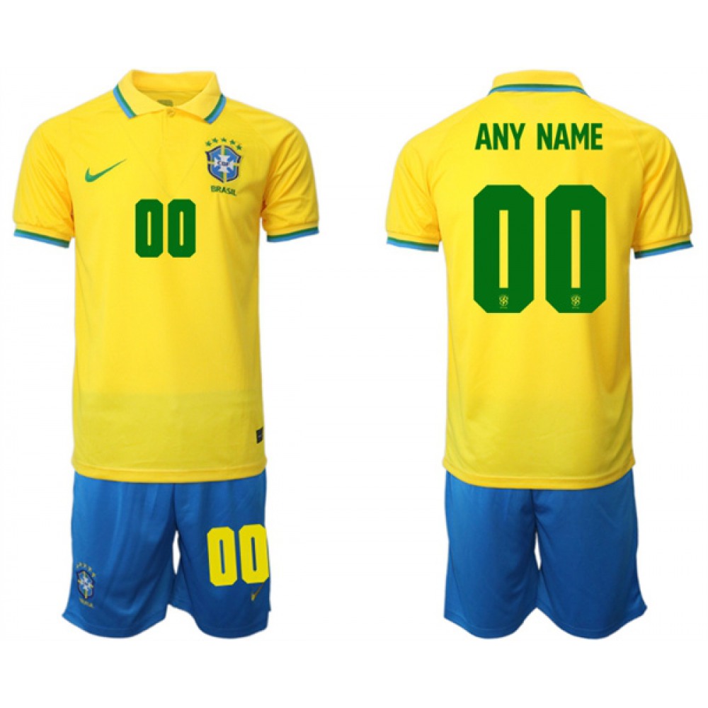 Men's Brazil Custom Yellow 2022 FIFA World Cup Home Soccer Jersey Suit