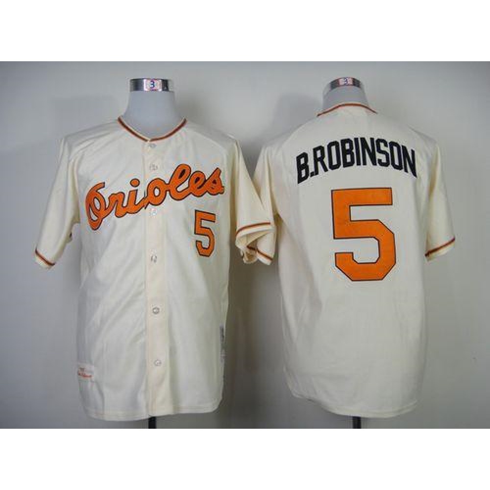 Mitchell And Ness 1989 Orioles #5 Brooks Robinson Cream Throwback Stitched MLB Jersey