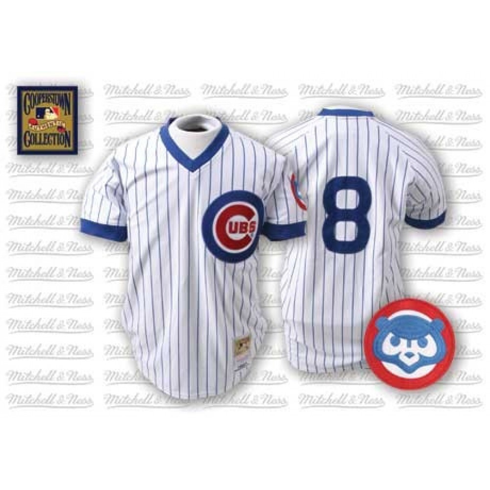 Mitchell and Ness Cubs #8 Andre Dawson Stitched White Wite Blue Strip Throwback MLB Jersey