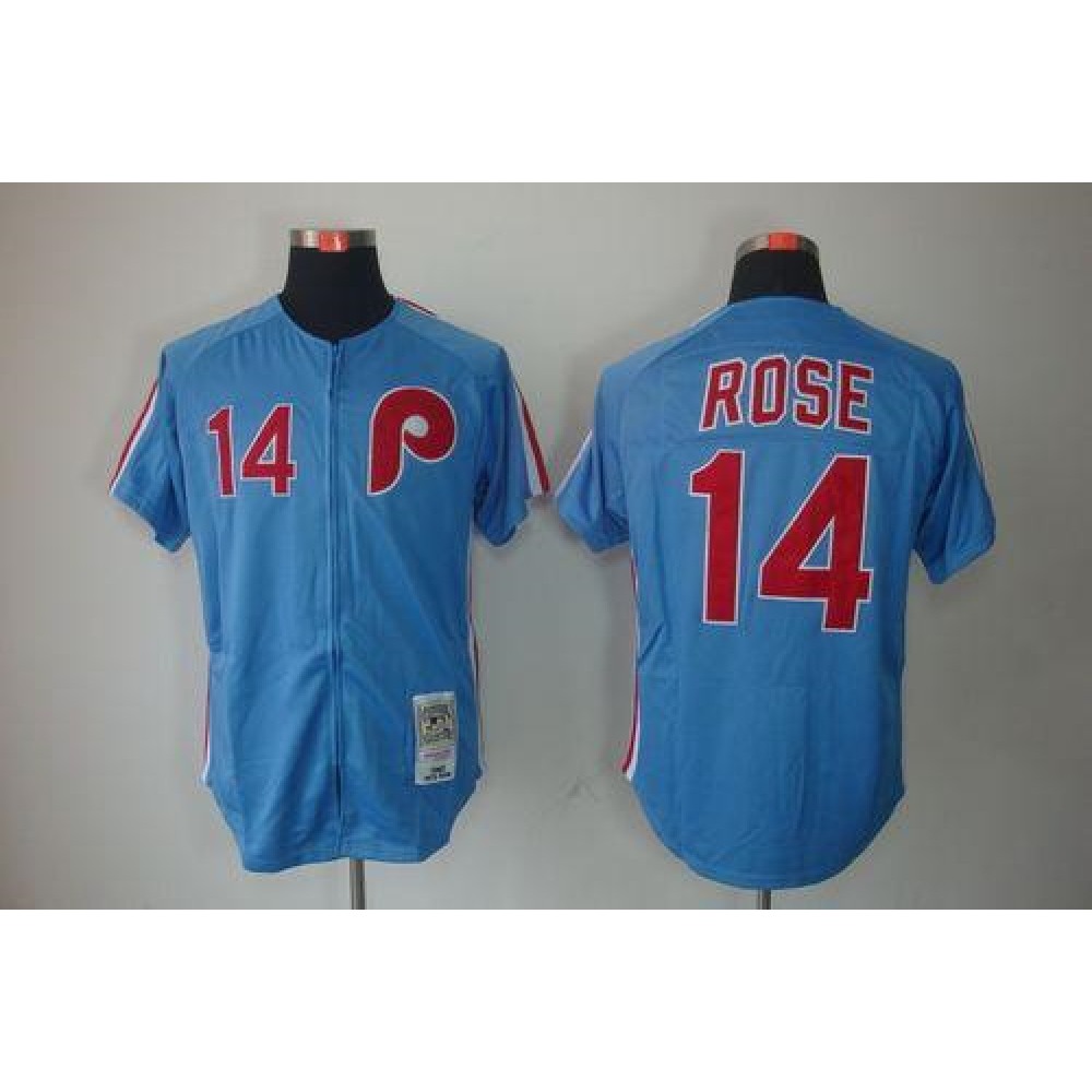 Mitchell And Ness Phillies #14 Rose Blue Stitched Throwback MLB Jersey