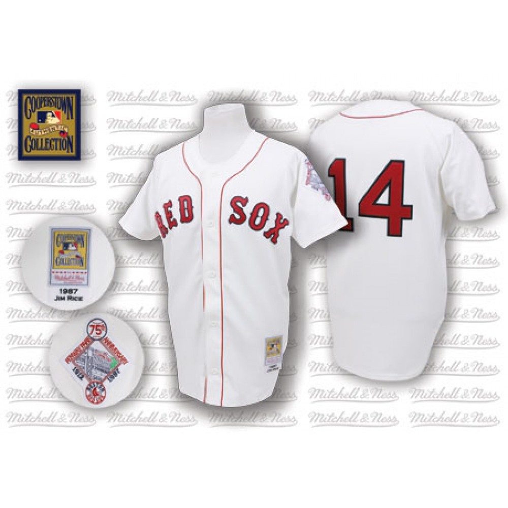 Mitchell And Ness 1987 Red Sox #14 Jim Rice White Throwback Stitched MLB Jersey