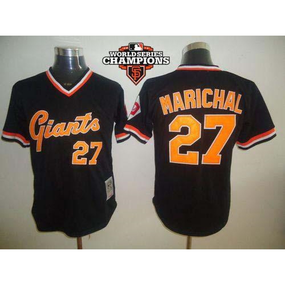 Mitchell And Ness Giants #27 Juan Marichal Black Throwback w/2012 World Series Champion Patch Stitched MLB Jersey