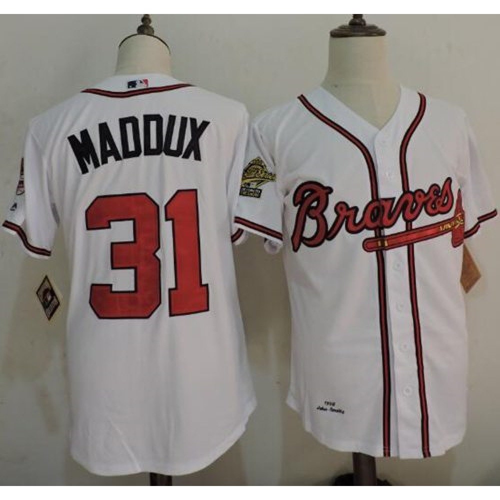 Mitchell And Ness 1995 Braves #31 Greg Maddux White Throwback Stitched MLB Jersey