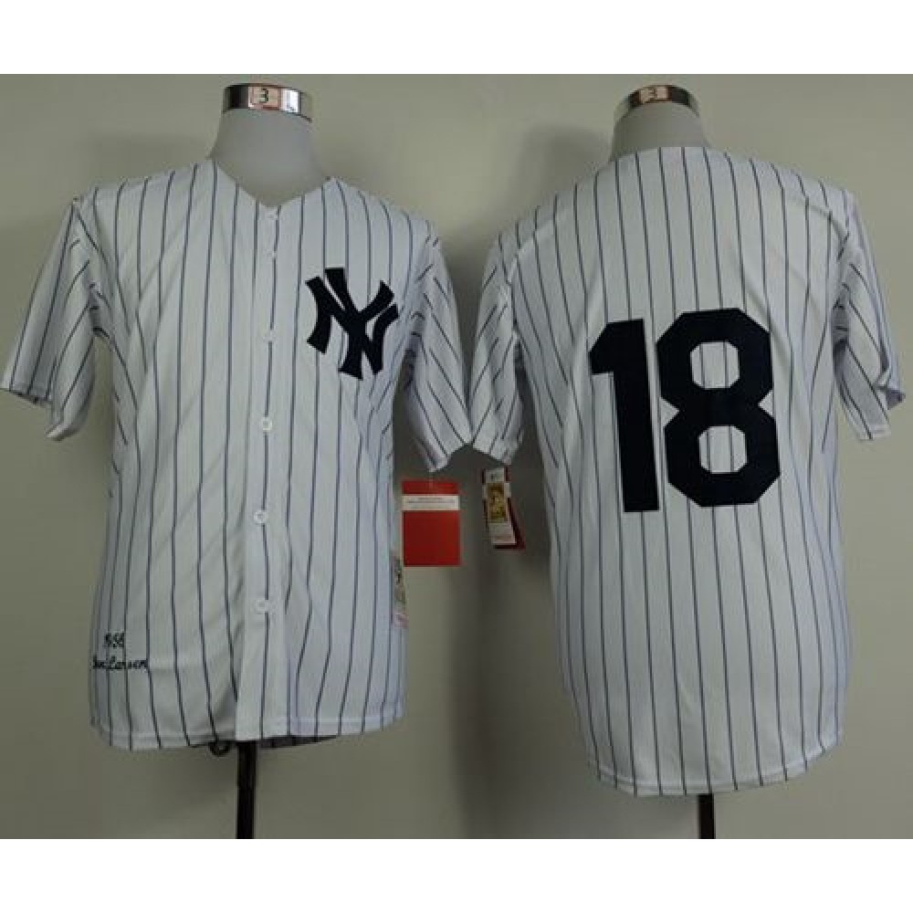 Mitchell and Ness 1956 Yankees #18 Don Larsen White Throwback Stitched MLB Jersey