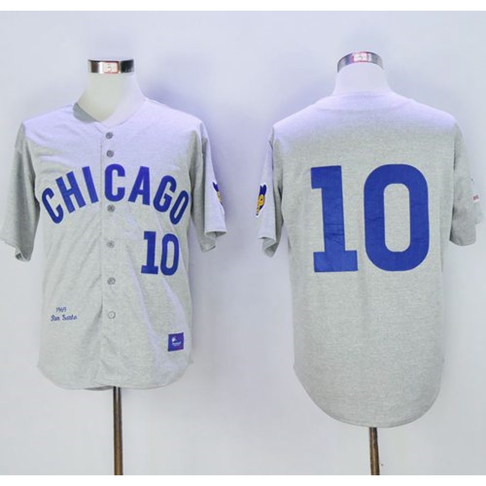 Mitchell and Ness Cubs #10 Ron Santo Stitched Grey Throwback MLB Jersey