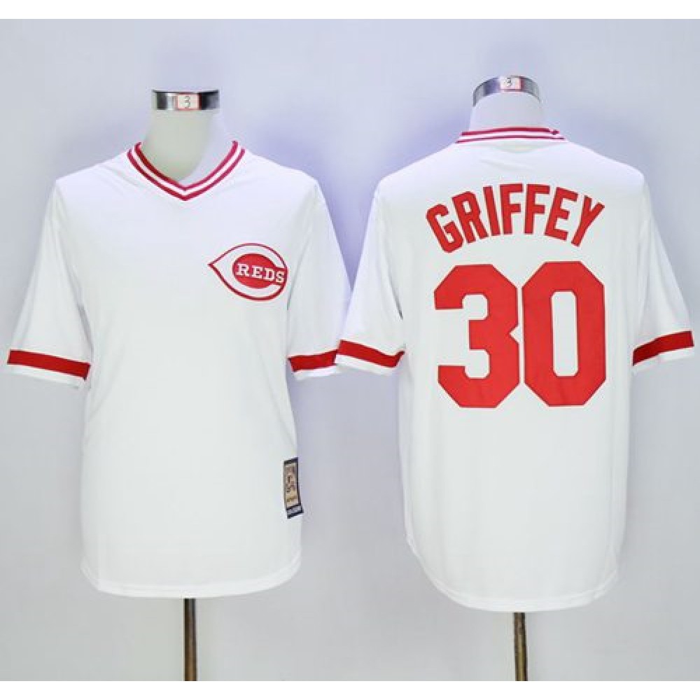 Mitchell And Ness Reds #30 Ken Griffey White Throwback Stitched MLB Jersey