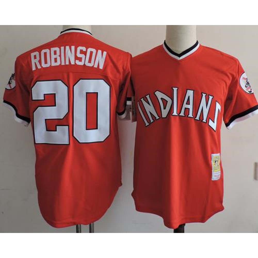 Mitchell And Ness indians #20 Eddie Robinson Red Throwback Stitched MLB Jersey