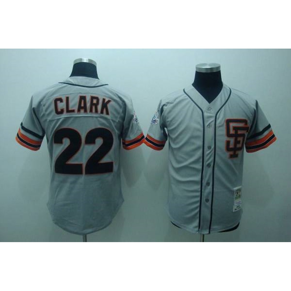 Mitchell and Ness Giants #22 Will Clark Stitched Grey Throwback MLB Jersey