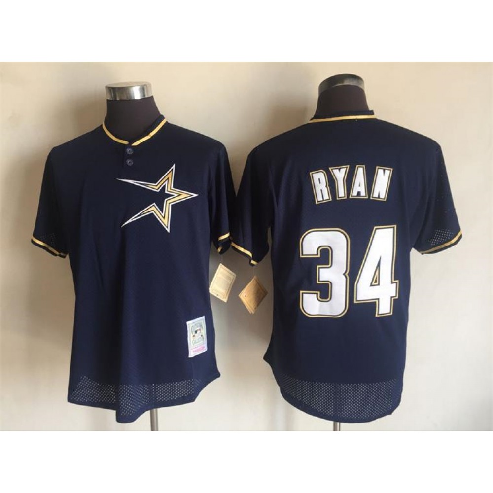 Men's Houston Astros #34 Nolan Ryan Mitchell And Ness Navy Blue 1997 Throwback Stitched MLB Jersey