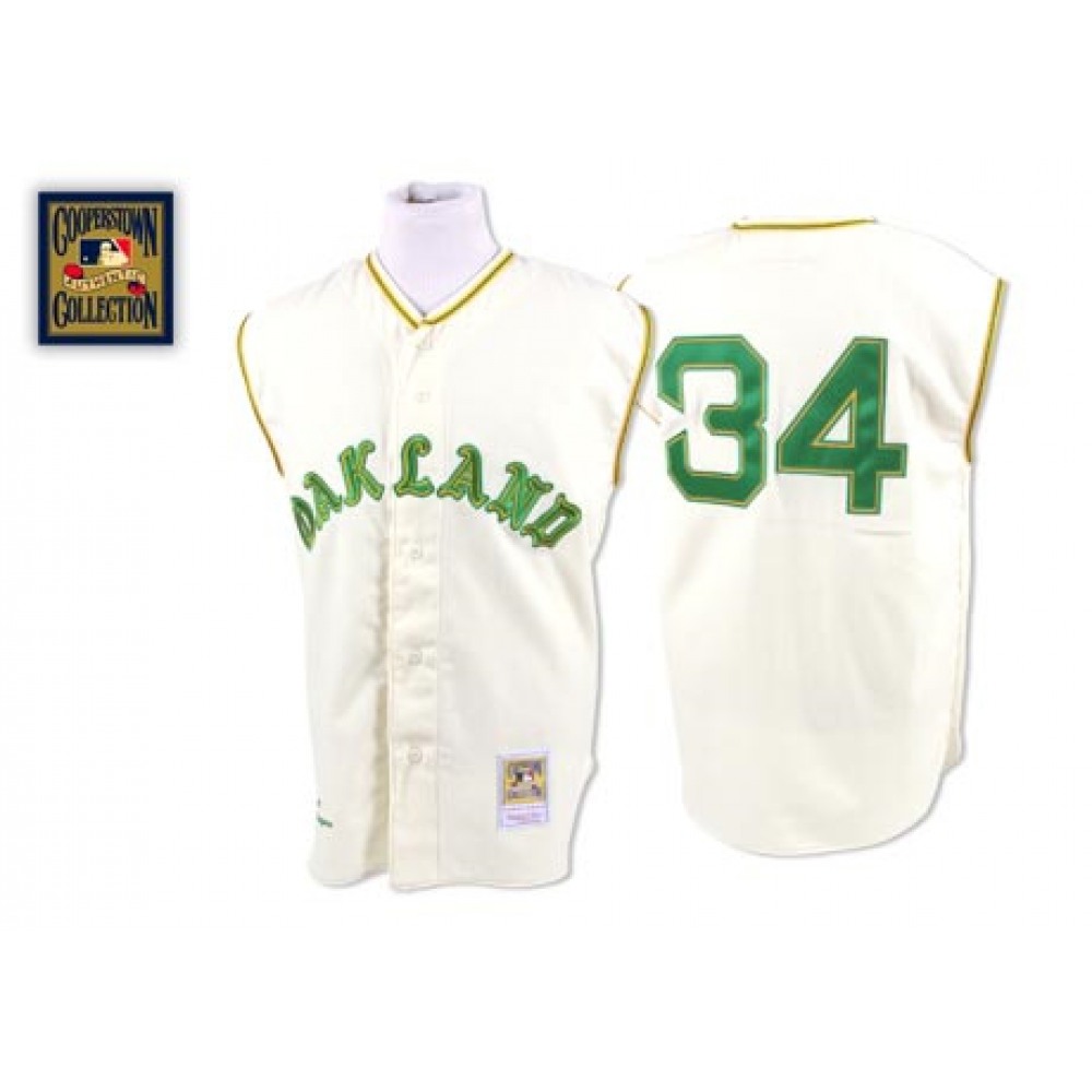 Mitchell and Ness Athletics #34 Rollie Fingers Stitched White Throwback MLB Jersey