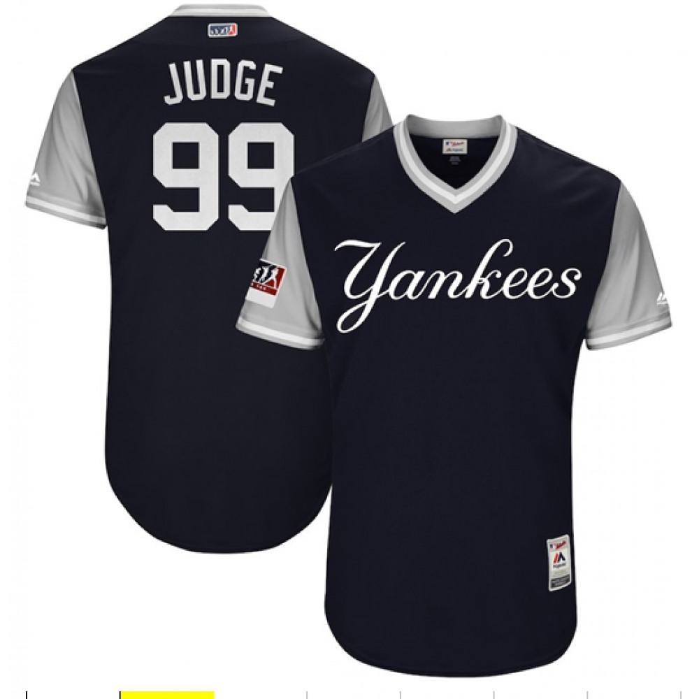 Men's New York Yankees Aaron Judge "All Rise" Majestic Navy/Gray 2017 Little League World Series Players Weekend Classic Jersey