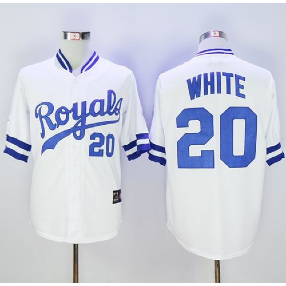 Mitchell And Ness Royals #20 Frank White White Throwback Stitched MLB Jersey