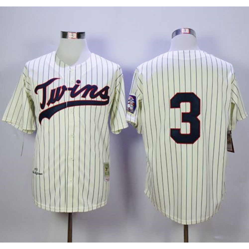 Mitchell and Ness Twins #3 Harmon Killebrew Cream Black Strip Stitched MLB Jersey