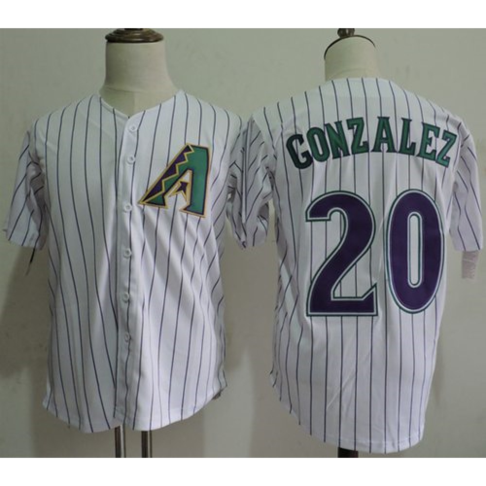 Mitchell And Ness Diamondbacks #20 Luis Gonzalez White Strip Throwback Stitched MLB Jersey