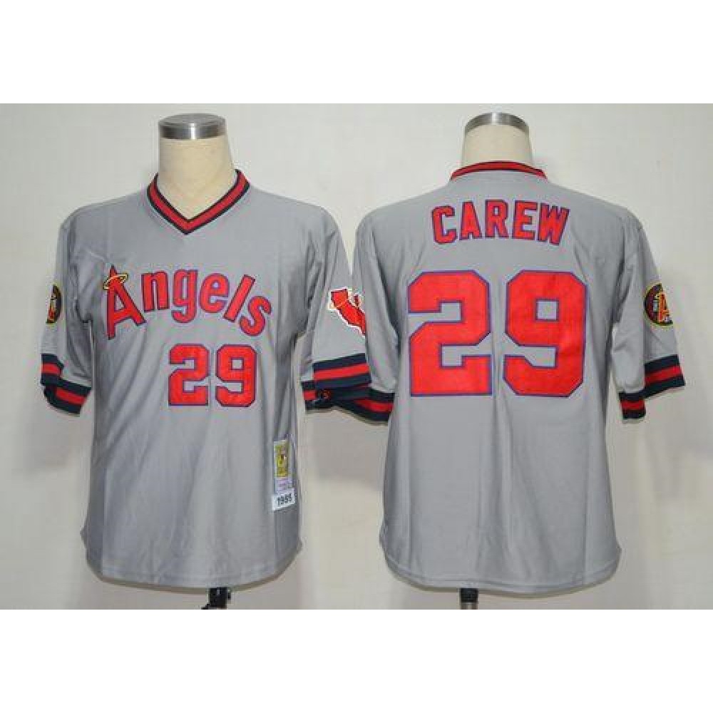 Mitchell And Ness 1985 Angels of Anaheim #29 Rod Carew Grey Stitched Throwback MLB Jersey