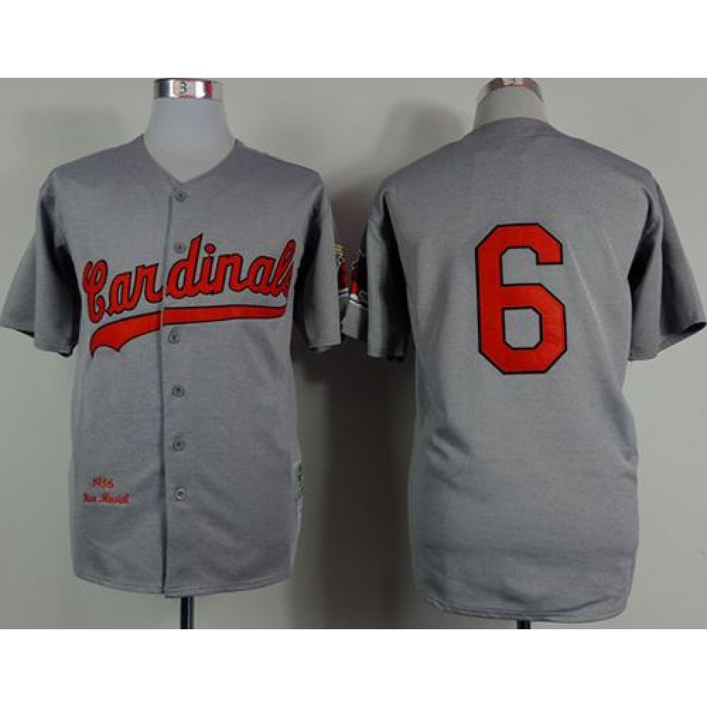 Mitchell And Ness 1956 Cardinals #6 Stan Musial Grey Stitched MLB Jersey