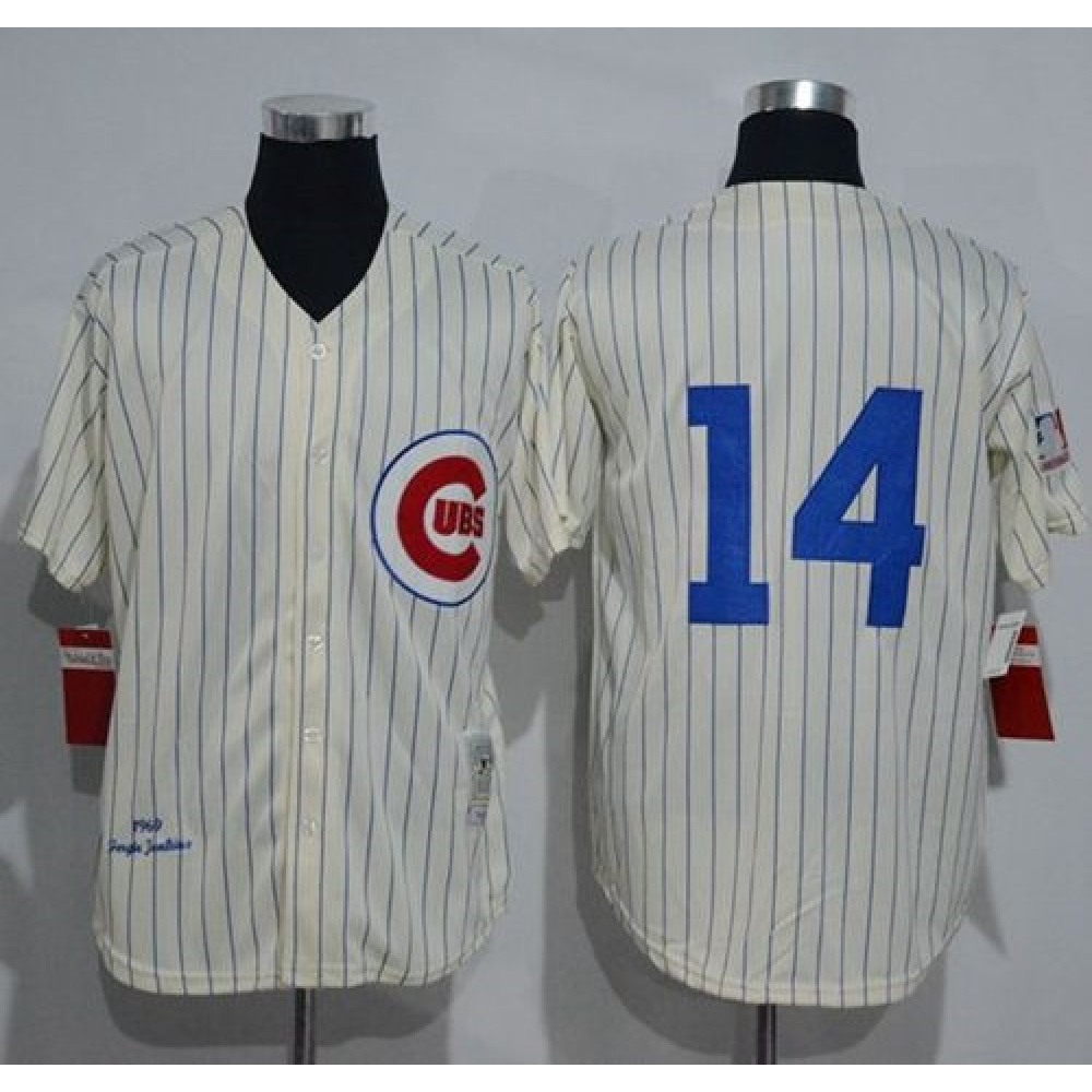 Mitchell And Ness 1969 Cubs #14 Ernie Banks Cream Strip Throwback Stitched MLB Jersey
