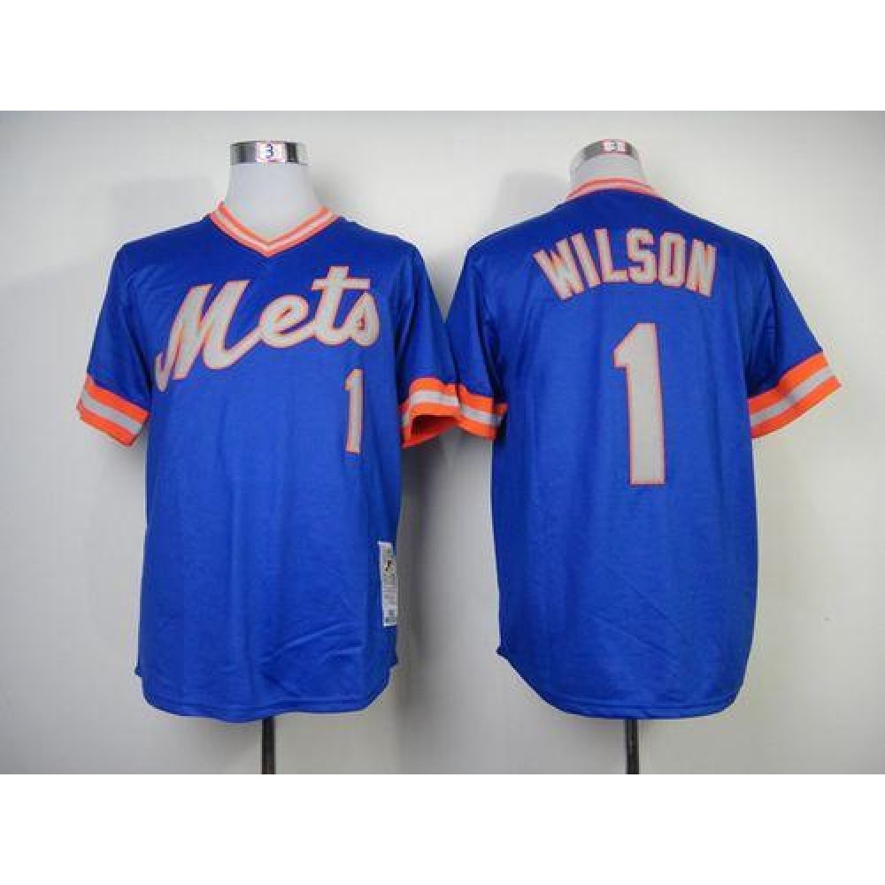 Mitchell and Ness 1983 Mets #1 Mookie Wilson Blue Throwback Stitched MLB Jersey