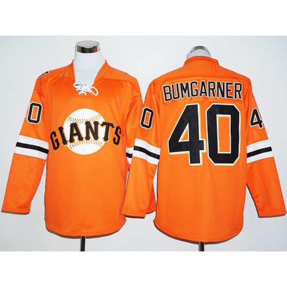 Giants #40 Madison Bumgarner Orange Long Sleeve Stitched MLB Jersey