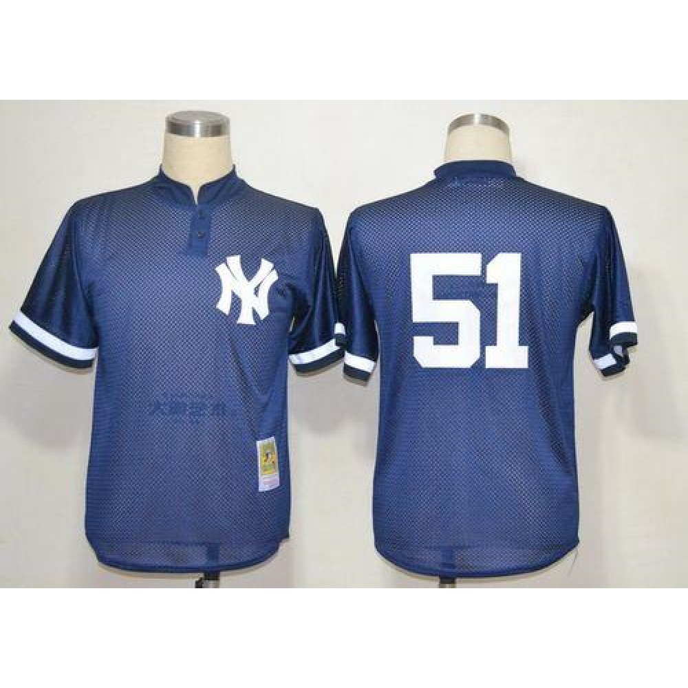Mitchell And Ness 1995 Yankees #51 Bernie Williams Blue Throwback Stitched MLB Jersey