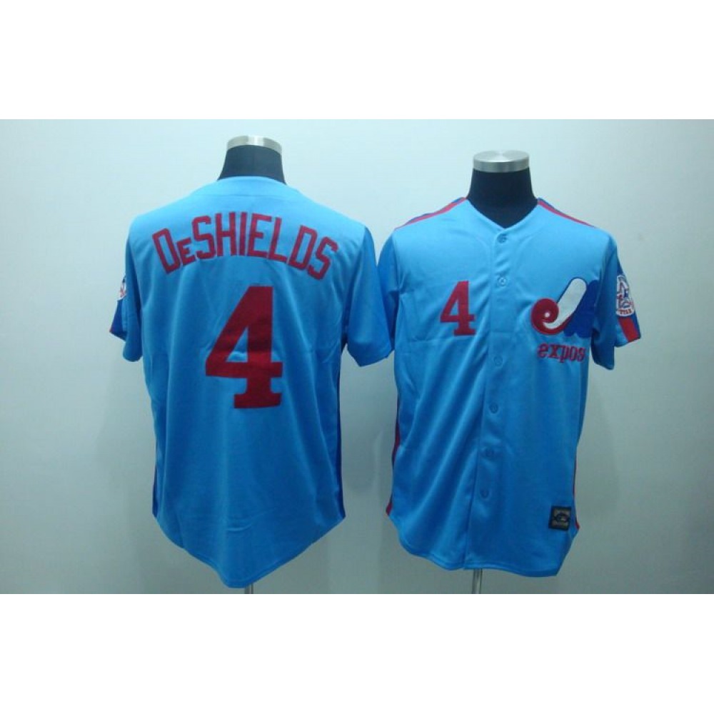 Mitchell and Ness Expos #4 Delino Deshields Blue Stitched Throwback MLB Jersey