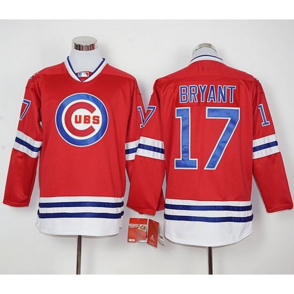 Cubs #17 Kris Bryant Red Long Sleeve Stitched MLB Jersey