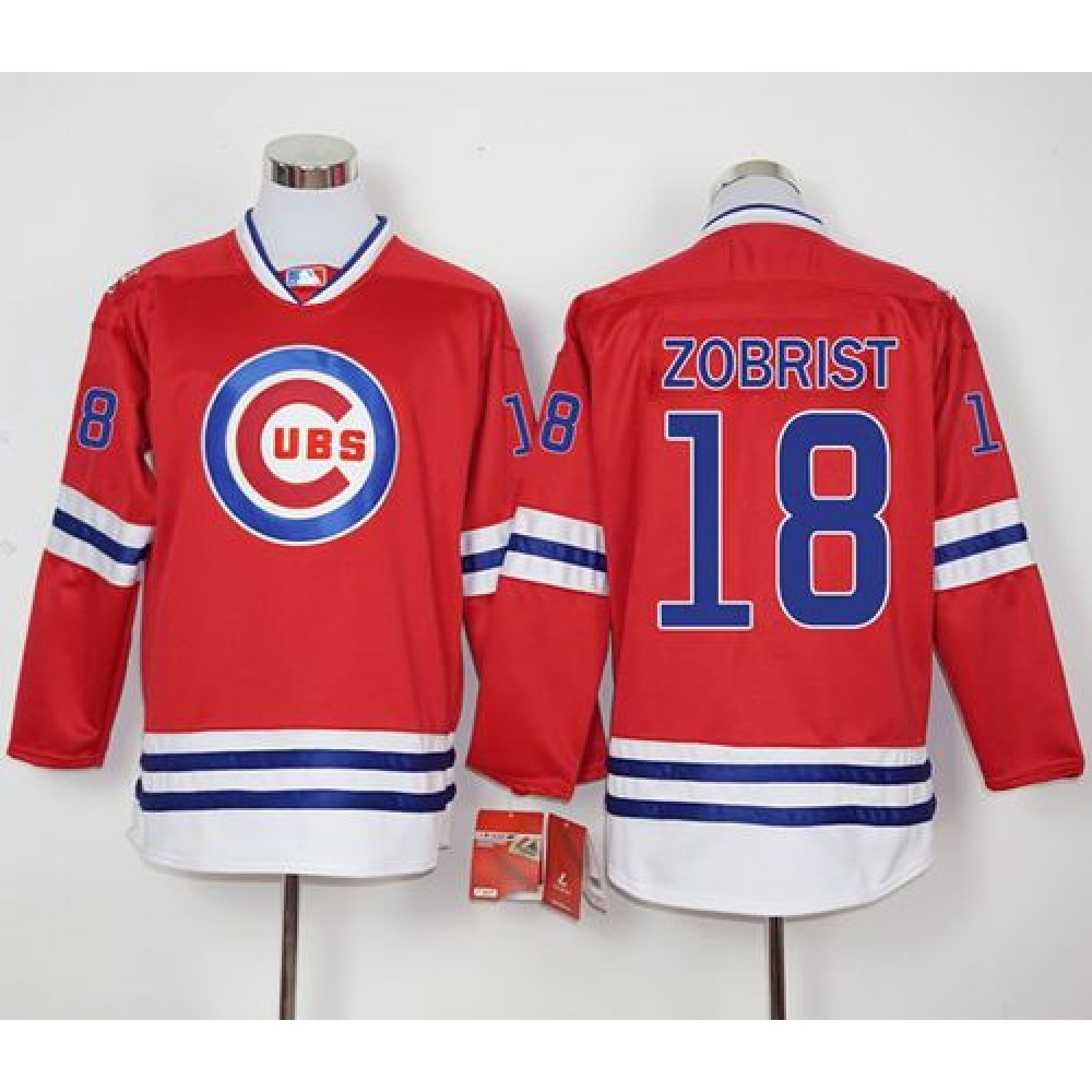 Cubs #18 Ben Zobrist Red Long Sleeve Stitched MLB Jersey