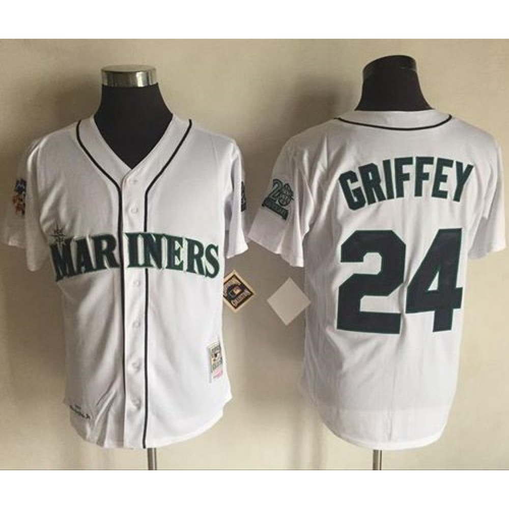 Mitchell And Ness 1997 Mariners #24 Ken Griffey White Throwback Stitched MLB Jersey
