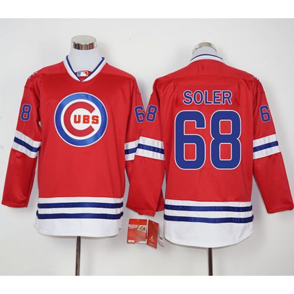 Cubs #68 Jorge Soler Red Long Sleeve Stitched MLB Jersey