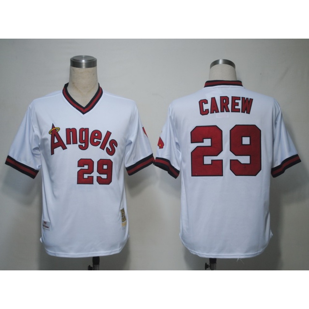 Mitchell and Ness Angels of Anaheim #29 Rod Carew White Stitched MLB Jersey