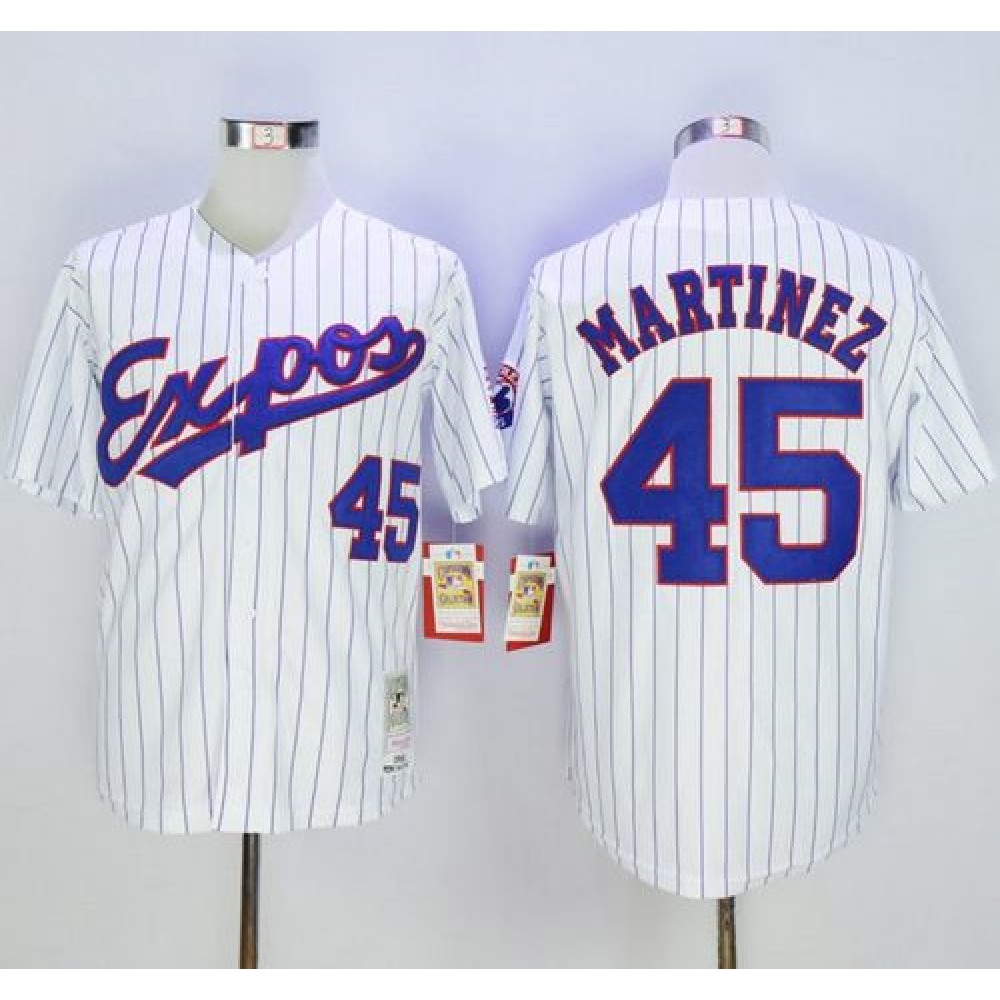 Mitchell And Ness 1982 Expos #45 Pedro Martinez White(Black Strip) Throwback Stitched MLB Jersey