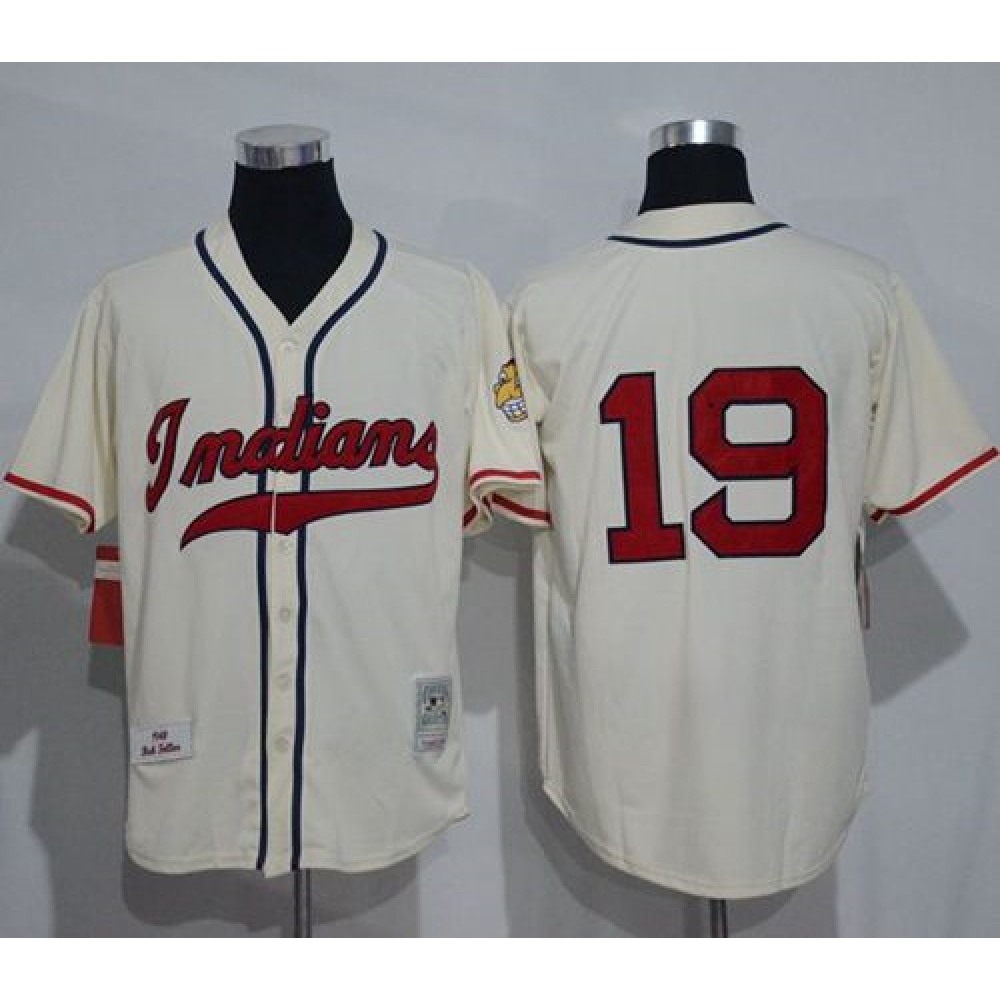 Mitchell And Ness 1948 indians #19 Bob Feller Cream Stitched Throwback MLB Jersey