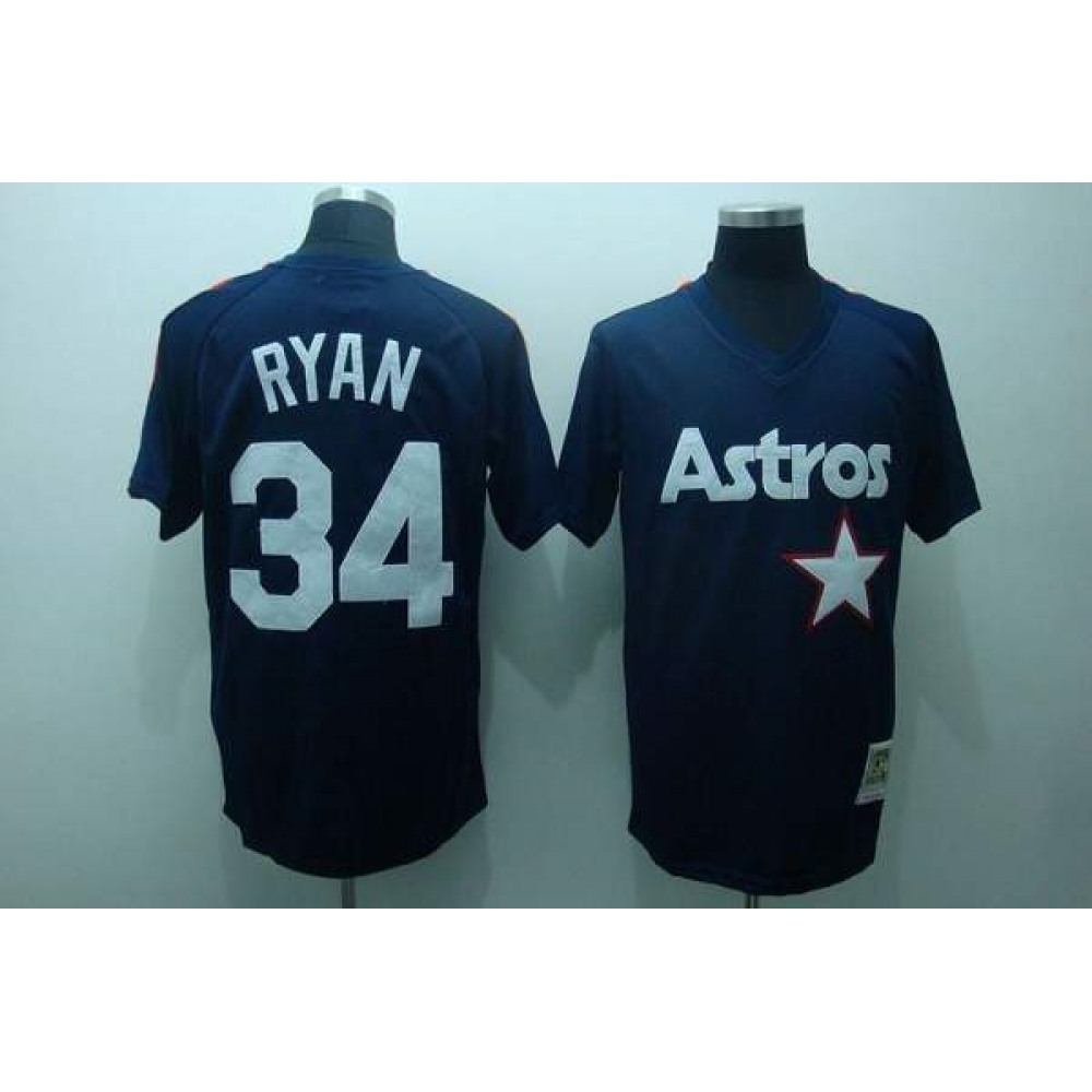 Mitchell and Ness Astros #34 Nolan Ryan Stitched Blue Throwback MLB Jersey