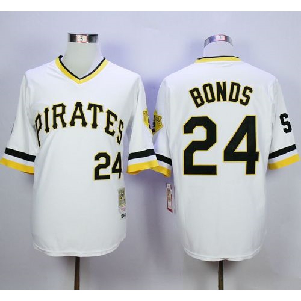 Mitchell And Ness Pirates #24 Barry Bonds White Throwback Stitched MLB Jersey