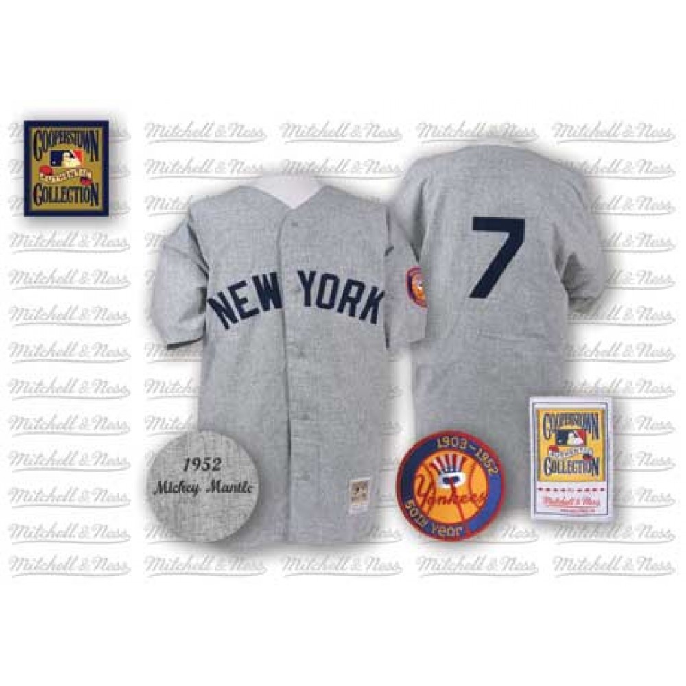 Mitchell And Ness 1952 Yankees #7 Mickey Mantle Grey Stitched MLB Jersey