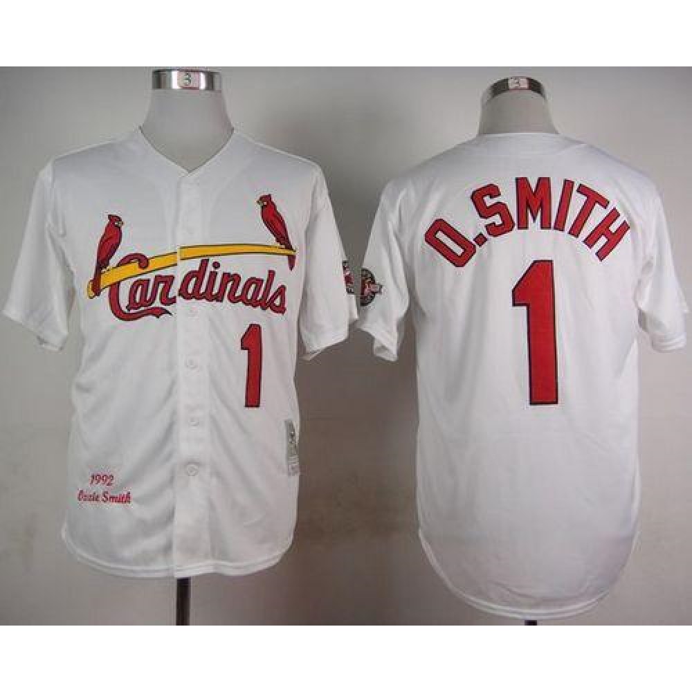 Mitchell And Ness 1992 Cardinals #1 Ozzie Smith White Stitched MLB Jersey
