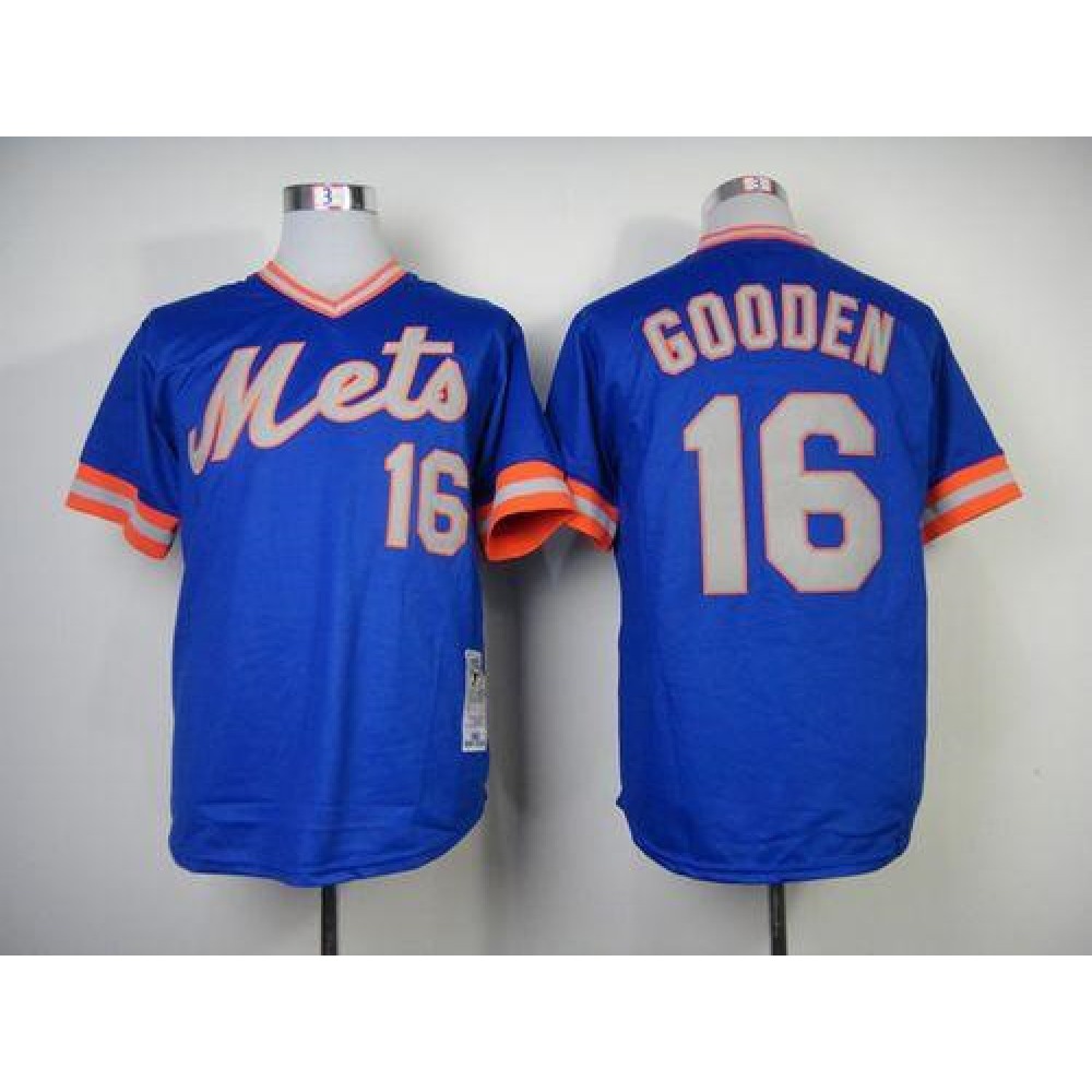 Mitchell And Ness 1983 Mets #16 Dwight Gooden Blue Throwback Stitched MLB Jersey
