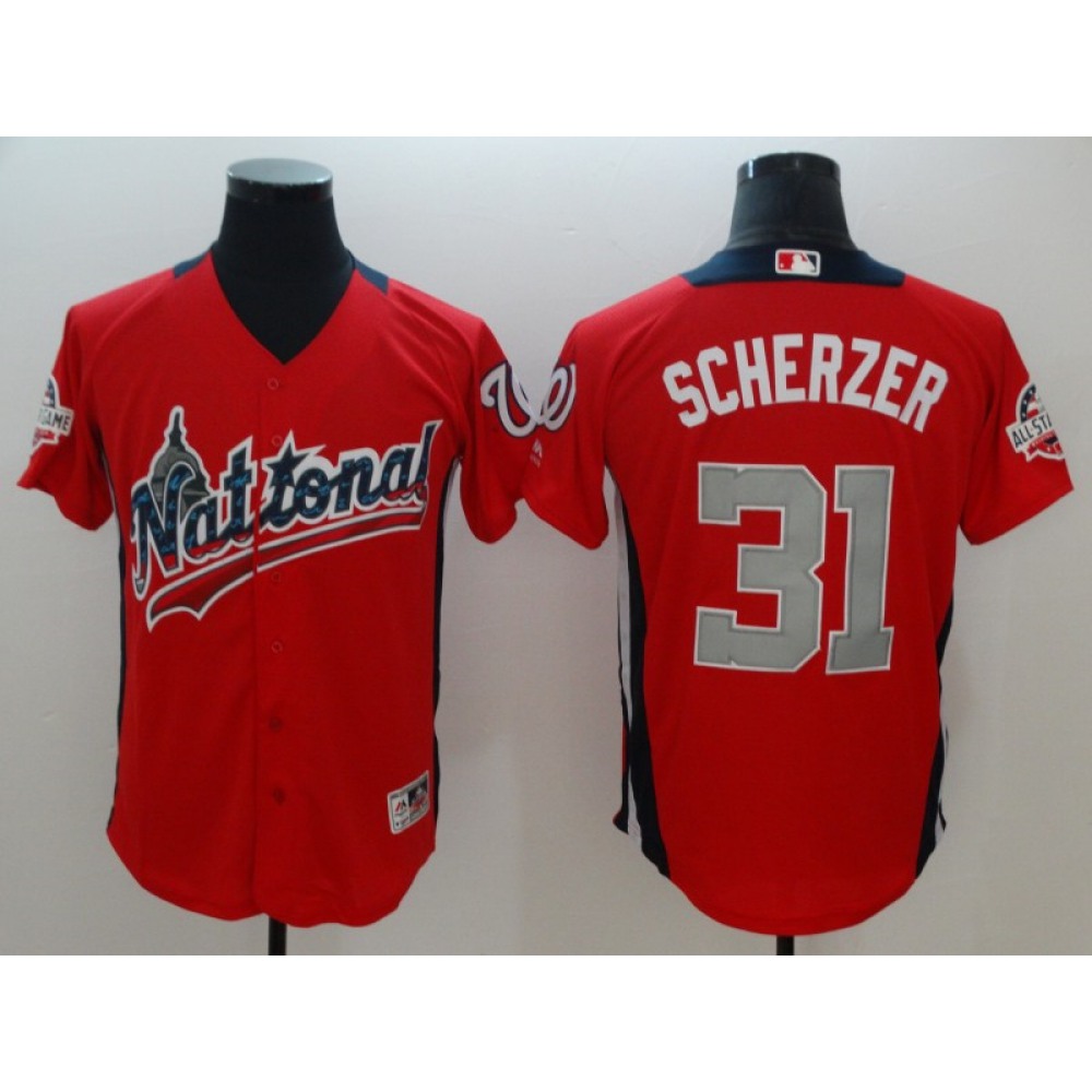 National League #31 Scherzer Majestic Red 2018 MLB All-Star Game Home Run Derby Jersey