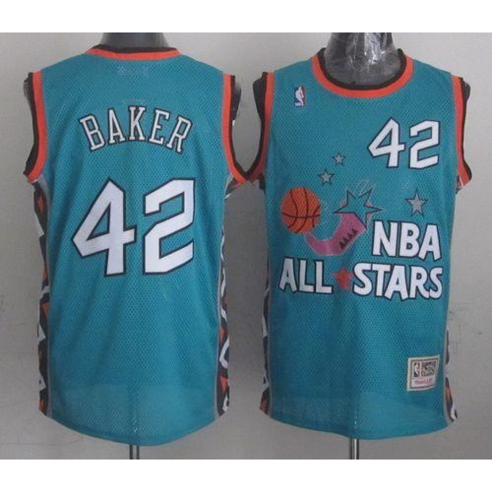 Mitchell And Ness Bucks #42 Vin Baker Light Blue 1996 All star Stitched NBA Jersey