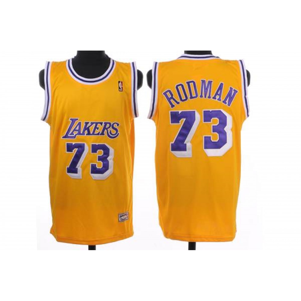 Mitchell and Ness Lakers #73 Dennis Rodman Stitched Yellow Throwback NBA Jersey