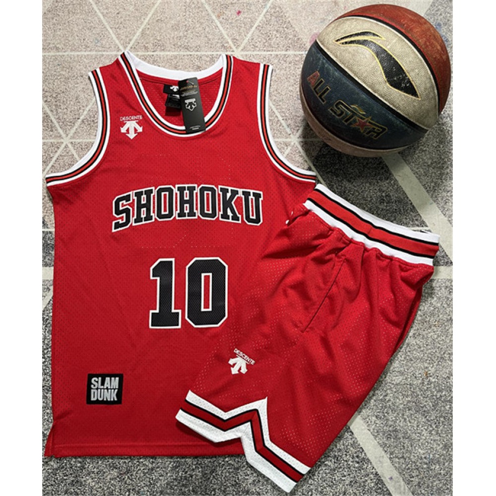 Men's Shohoku #10 Sakuragi Hanamichi Red Stitched Basketball Jersey And Shorts Suit