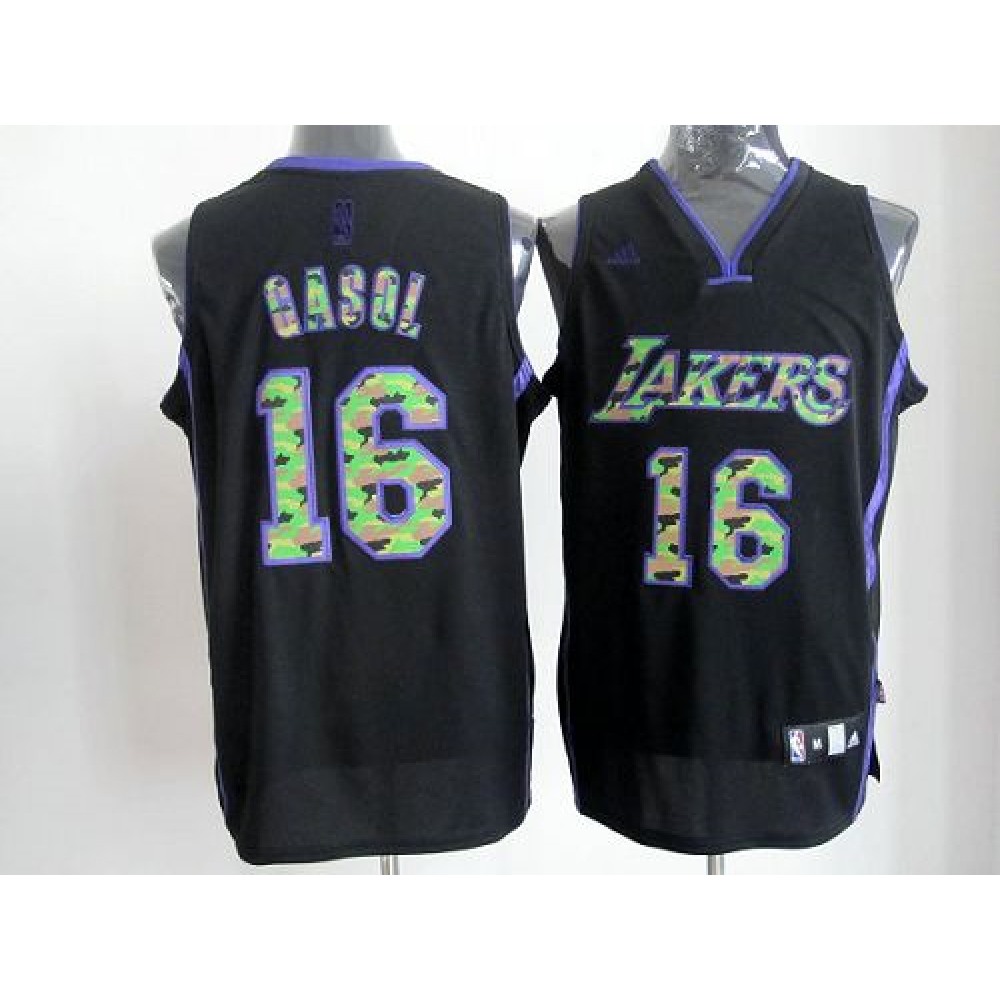 Lakers #16 Pau Gasol Black Camo Fashion Stitched NBA Jersey