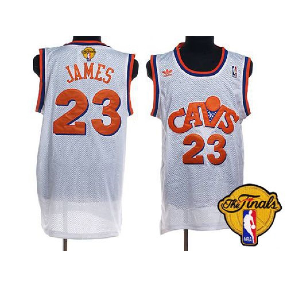 Mitchell and Ness Cavaliers #23 LeBron James White CAVS The Finals Patch Stitched NBA Jersey