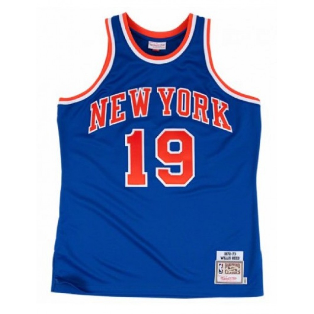 Men's New Yok Knicks #19 Willis Reed 1972-73 Blue Throwback Stitched Jersey