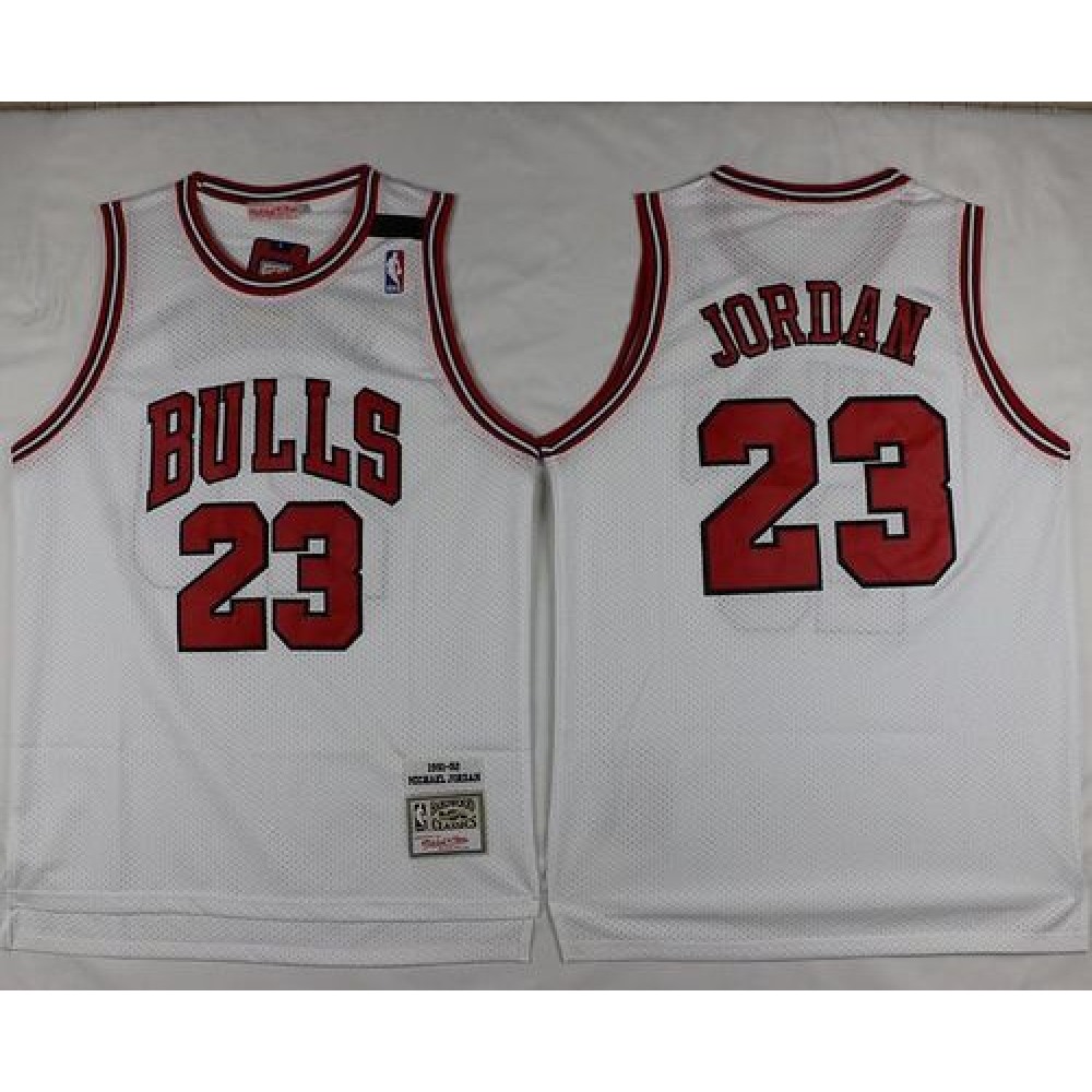Mitchell and Ness Bulls #23 Michael Jordan Stitched White Throwback NBA Jersey