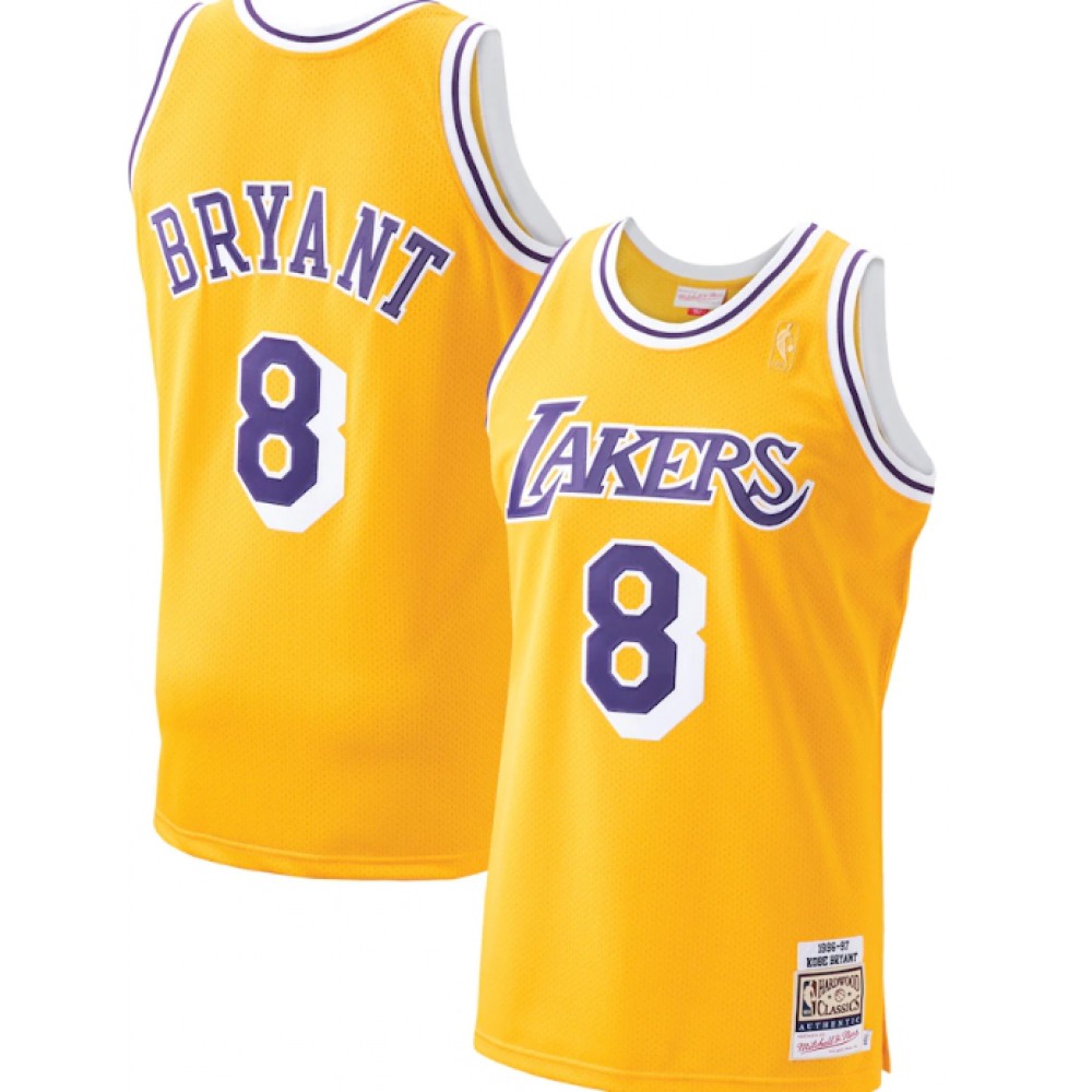 Men's Los Angeles Lakers #8 Kobe Bryant Mitchell & Ness 1996-1997 Gold Hardwood Classics Stitched Jersey