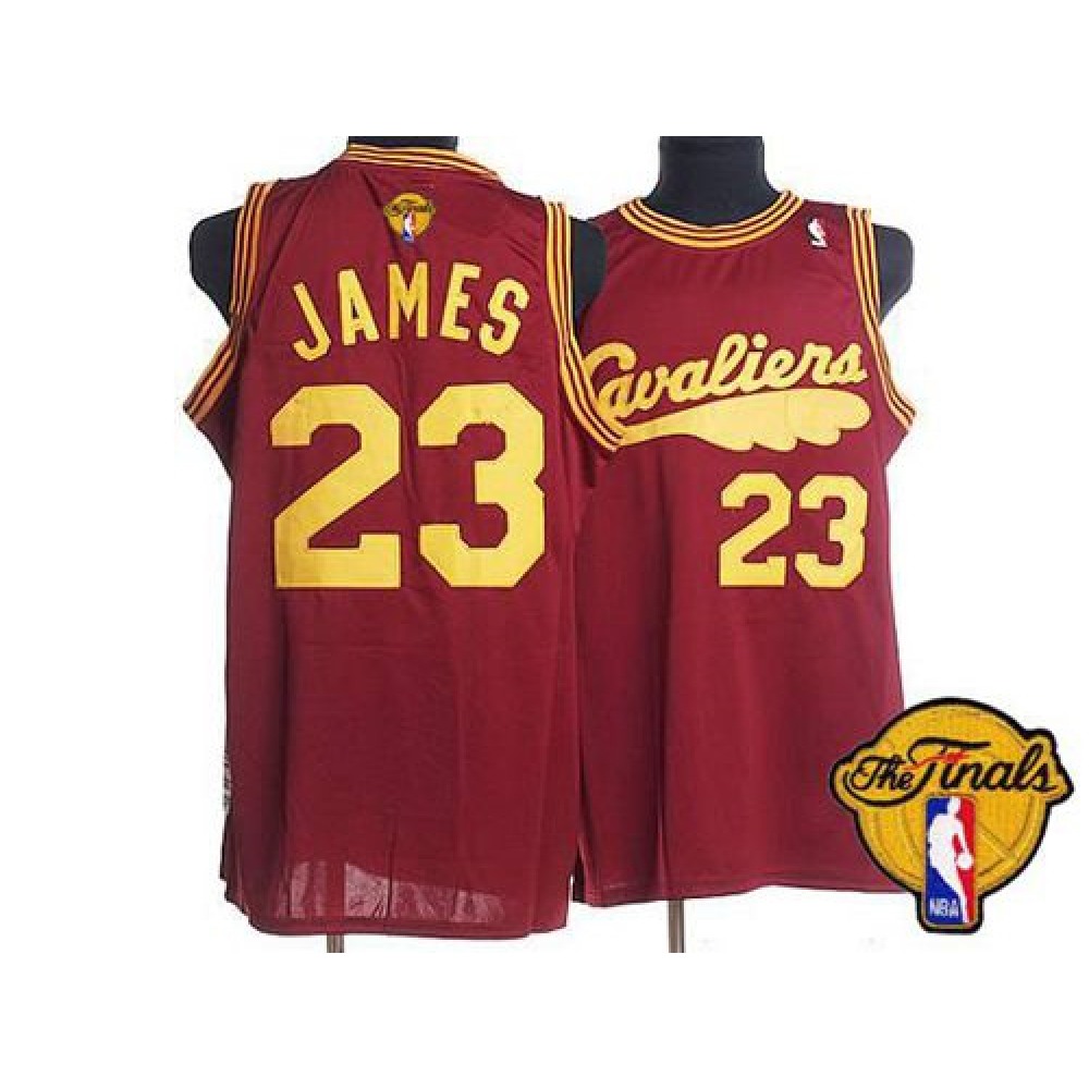 Mitchell and Ness Cavaliers #23 LeBron James Red Throwback The Finals Patch Stitched NBA Jersey